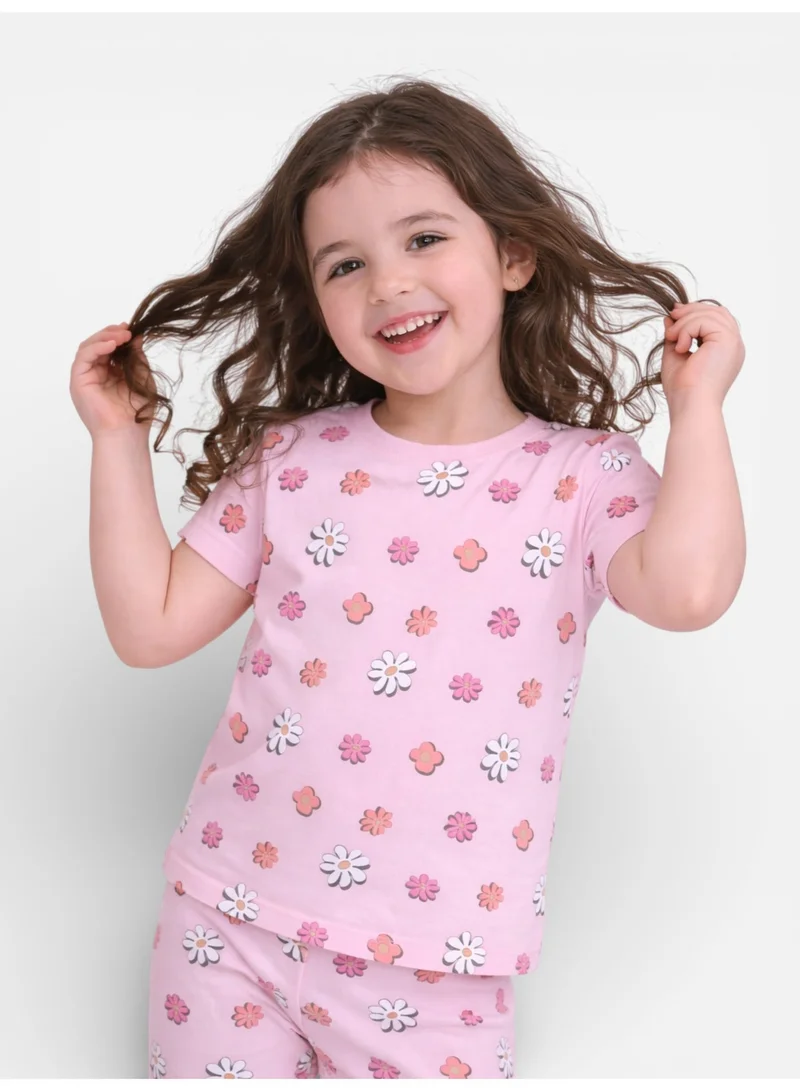 Victor And Jane  Girls Floral Print Cotton Pajama Set – T-Shirt & Full Pants Nightwear for Women | Best Price UAE